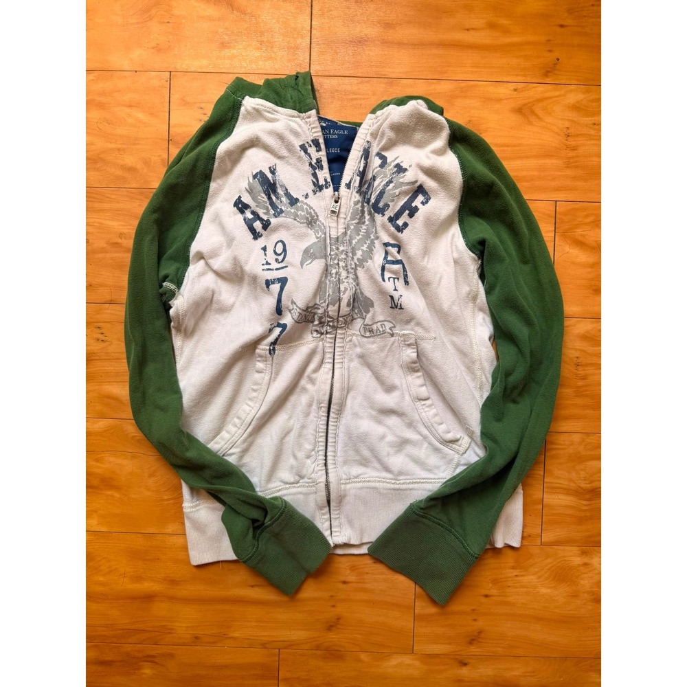 American Eagle Outfitters Vintage Fit Y2K Zip Up Hoodie Green White S